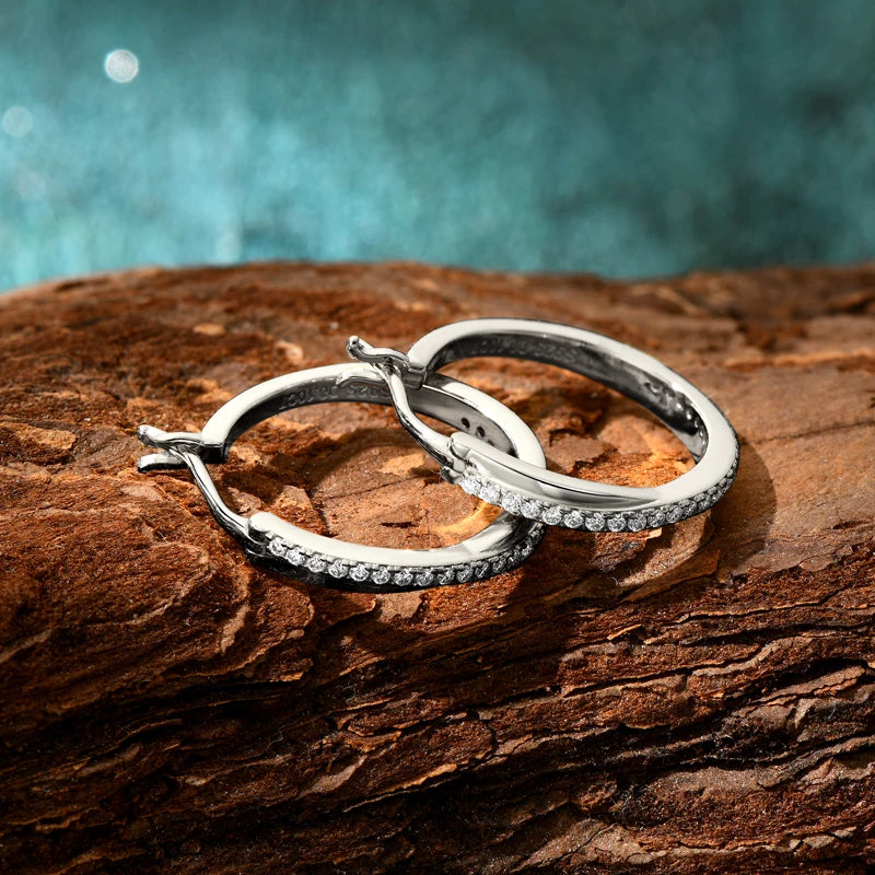 Anziw Classic Real Moissanite Hoop Earrings 925 Silver 18K Gold Plated Clip Earrings