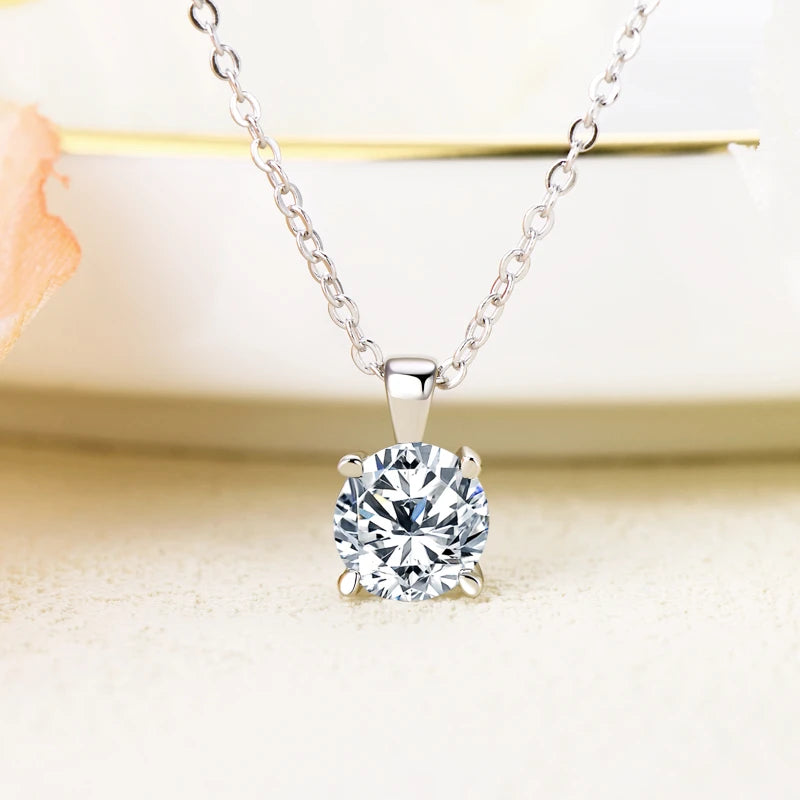 Real 1ct 2ct 3ct D Color Moissanite Pendant Necklace 925 Silver Chain for Women Simple Solitaire Lab Diamond Jewelry 4 Claw Gift