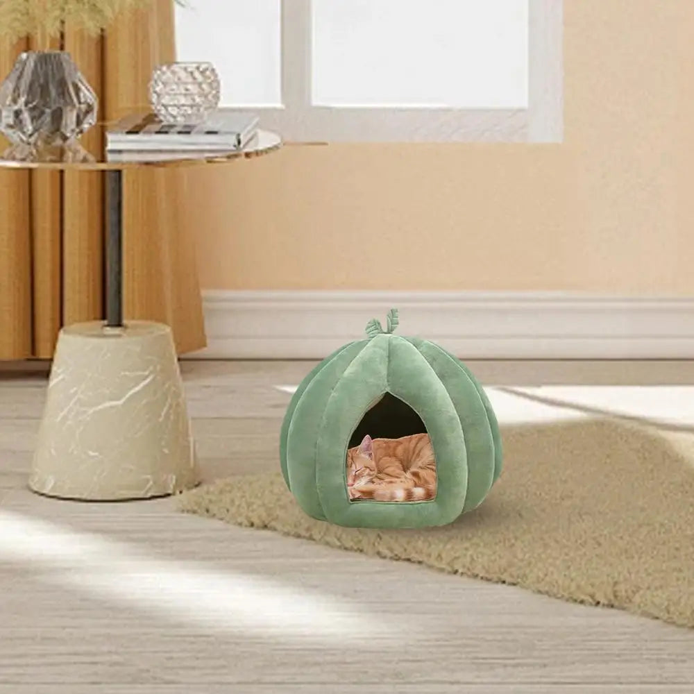 Pumpkin Cat Bed Deep Sleep Comfort In Winter Cat Bed Warm Cat House Enclosed Cat Bed Pets Tent Cozy Cave Nest Indoor Cat Nest