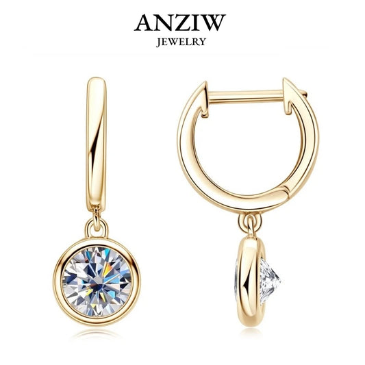 Anziw 2023 Trend Women's Gold Hoop Earrings Genuine 925 Silver 1CT 2CT Moissanite Drop Earring Wedding Jewelry With Certificate