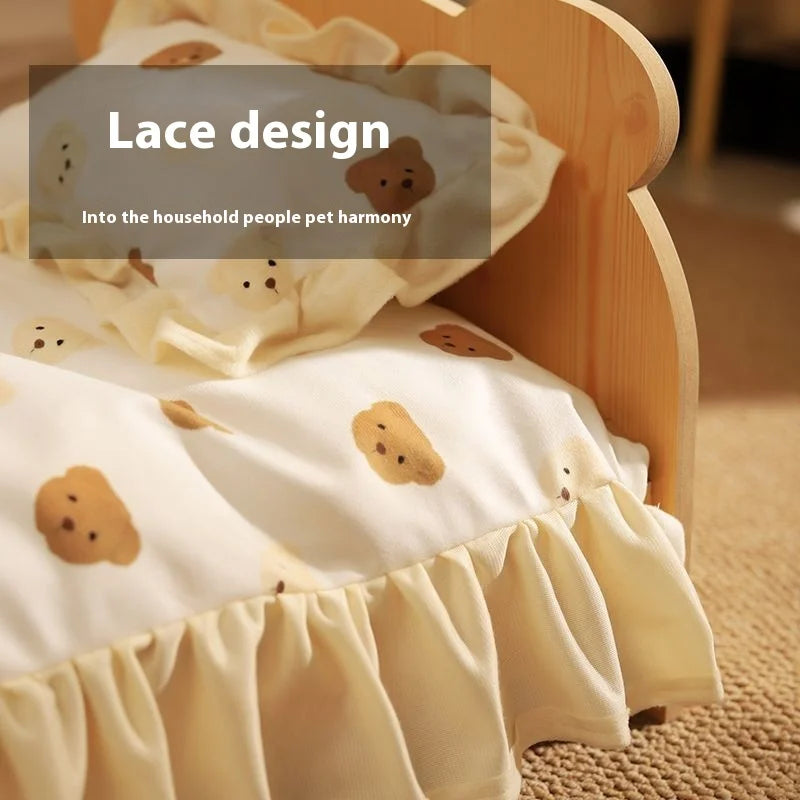 Solid Wood Cat Bed Summer Puppy Bed Removable Mat Washable All Season Universal Cat Nest