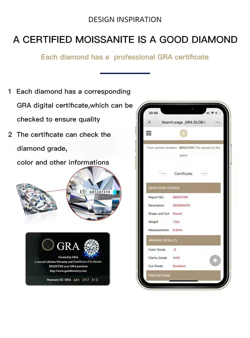 Tbestone 1ct Moissanite Diamond 925 Sterling