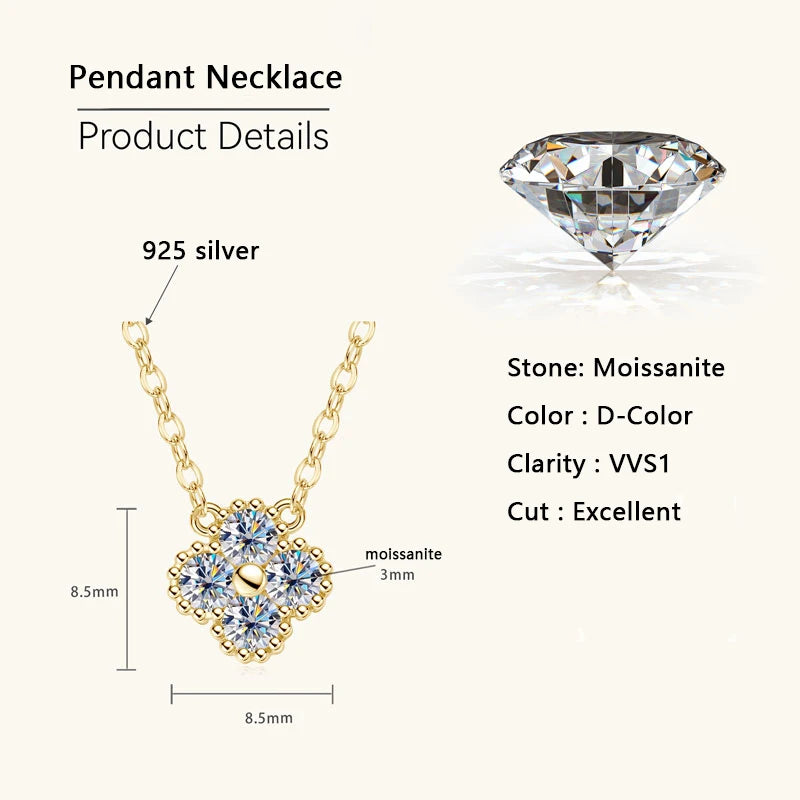 Lnngy 925 Sterling Silver Four Leaf Flower Pendant Necklace