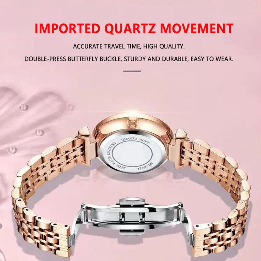 POEDAGAR Watch Women New Fashion Luxury Stainless Steel Wristwatch Bracelet Simple Rose Gold Waterproof Luminous Ladies Watches