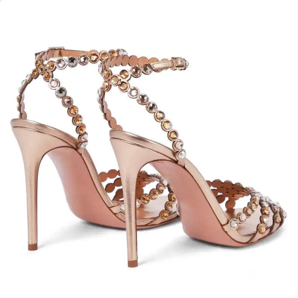 Large Size Sandals Stiletto Heels Round Toe Black Shoes for Women Big Beige Comfort High Low Fashion Rhinestone Girls Scandals R - Imbasat