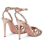 Large Size Sandals Stiletto Heels Round Toe Black Shoes for Women Big Beige Comfort High Low Fashion Rhinestone Girls Scandals R - Imbasat