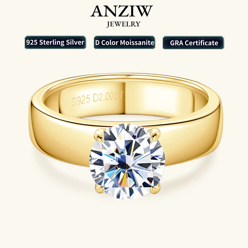 Anziw 18k Gold Plated 925 Sliver 2ct 8mm Moissanite