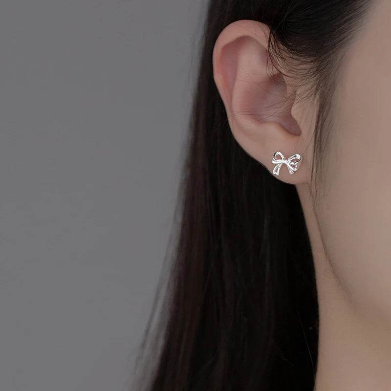 INZATT Real 925 Sterling Silver Hollow Bow Stud Earrings For Women Party Trendy Fine Jewelry Minimalist Accessories - Imbasat