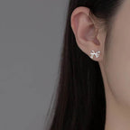 INZATT Real 925 Sterling Silver Hollow Bow Stud Earrings For Women Party Trendy Fine Jewelry Minimalist Accessories - Imbasat