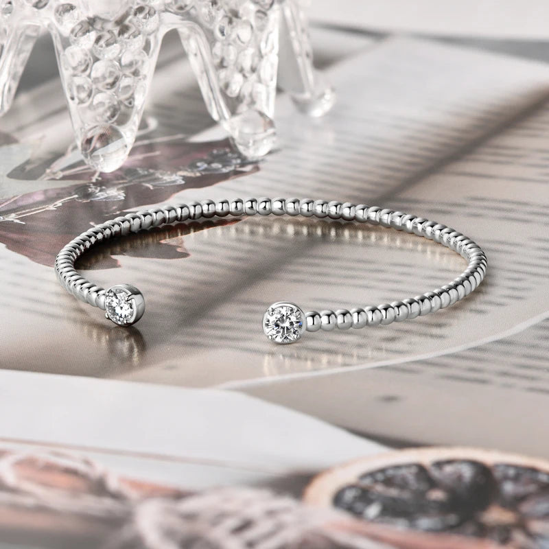 Anziw Solid Bangle Real 925 Silver 5mm 1ctw. D Color Bezel Round Moissanite Bracelet