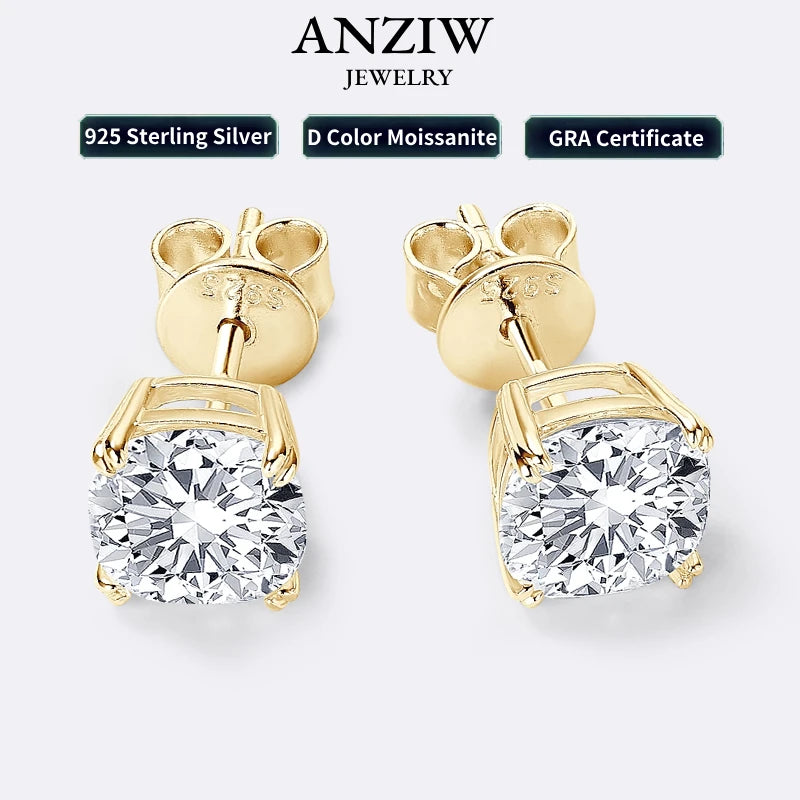 925 Silver Stud Earrings 3.0ctw. Cushion Cut Moissanite Square Earrings