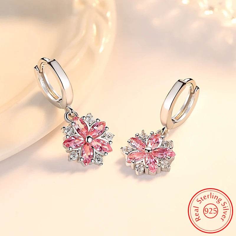 Genuine 925 Sterling Silver Crystal Zircon New Flower Jewelry Drop Earrings For Women XY0056 - Imbasat