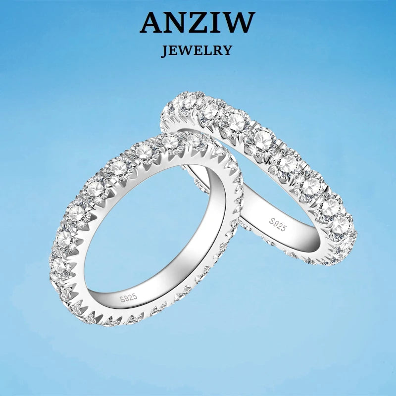 Anziw 3mm D Moissanite Full Eternity Thin Bands Stackable