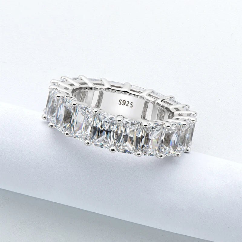 ANZIW 925 Sterling Silver Full Eternity Ring 6x4mm Radiant Cut 5A Zircon Band