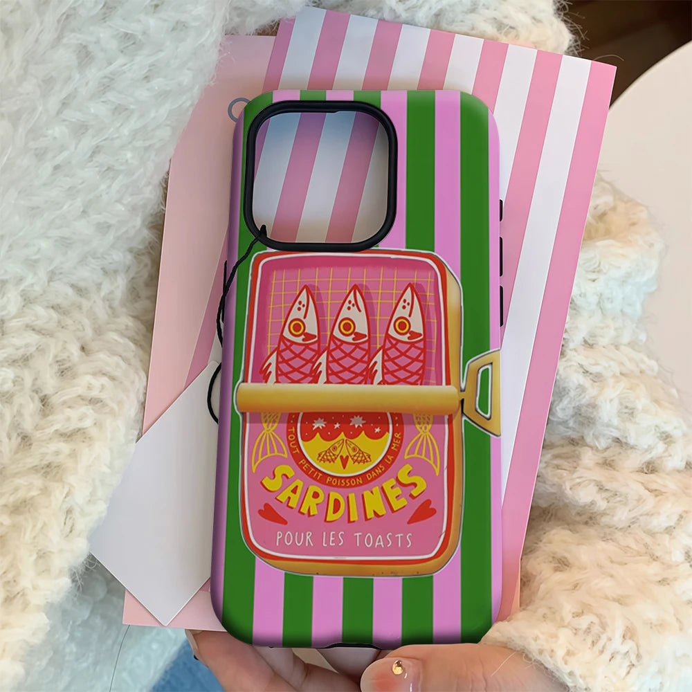 Sardines Green Pink Stripe iPhone Case Must-Have Double Layer Cover