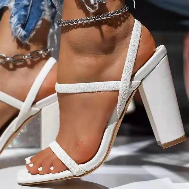 Woman Large Size 2024 New Summer Heel Shoes Thick Heels Miss Sandals 7CM Square Head Minimalist Design Fashionable and Versatile - Imbasat