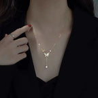 Vintage Zircon Flower Pearl Necklace