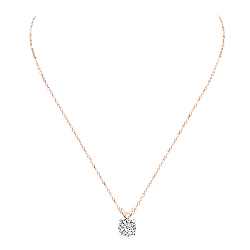 Anziw Rose Gold Plated Moissanite Pendant Necklace 6.5mm(1.0ct ) Sparking D Color Diamond Real 925 Silver Jewelry for Women Gift