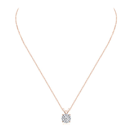 Anziw Rose Gold Plated Moissanite Pendant Necklace 6.5mm(1.0ct ) Sparking D Color Diamond Real 925 Silver Jewelry for Women Gift