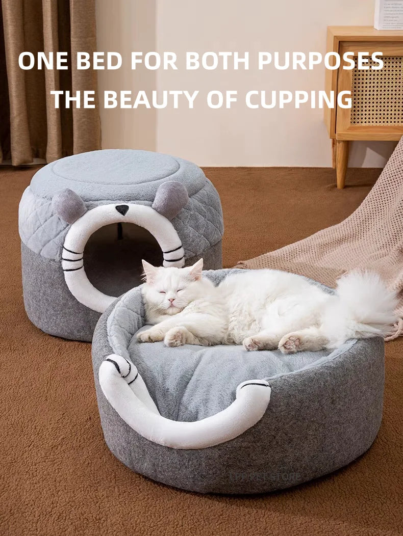 Cute Cat Bed Pet Dog House Winter Cat Villa Sleep Kennel Removable Warm Nest Enclosed Tents Cave Sofa Pet Supplies Accessory