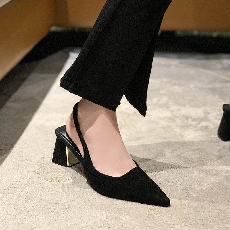 Black Sandals Women Summer New Fashion Women's Sandals Pointed Pumps Women Shoes Office Dress Shoes Sexy Square Heel High Shoes - Imbasat