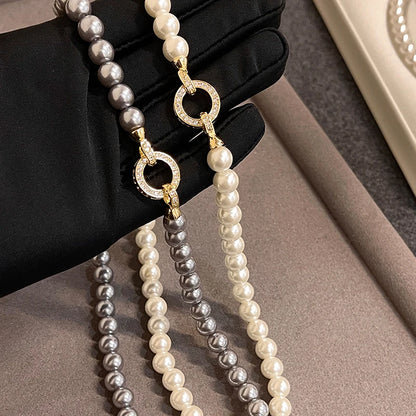 French Elegant Micro Set Zircon Round Buckle Imitation Pearl Beaded Necklace For Women's Temperament Jewelry Sweet Accessories