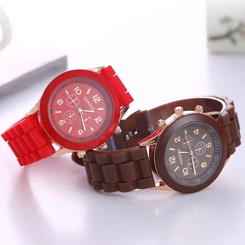 Famous Brand Geneva Ladies Fashion Watch Male and Female Student Silicone Quartz Wristwatch Clock Wholesale Relogio Feminino