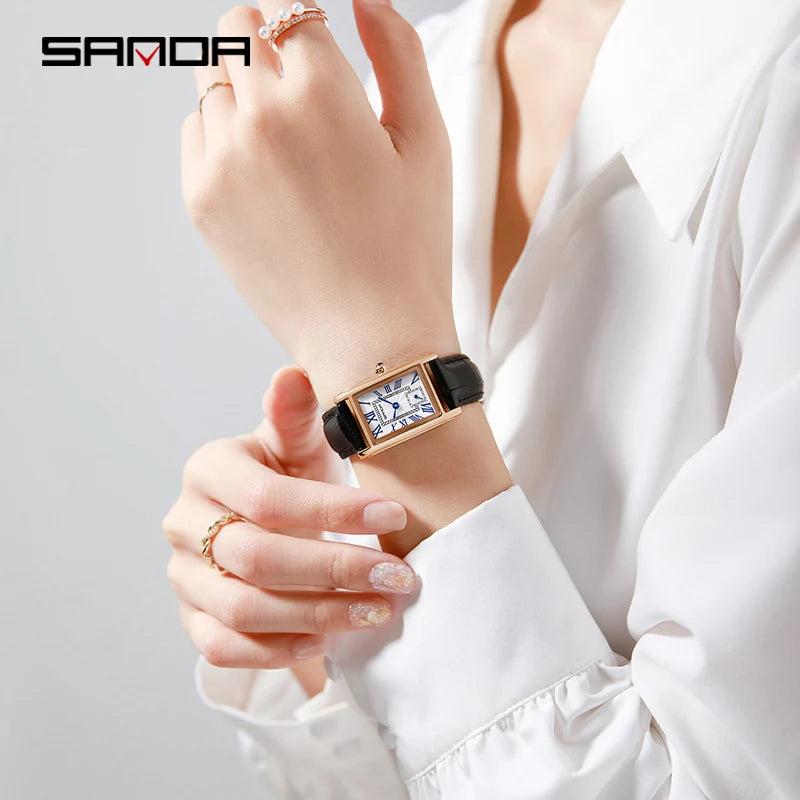 SANDA   Leather Quartz Movement Business