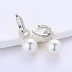 Anziw Real 925 Sterling Silver Hoop Earrings 9-10mm White Shell Pearl