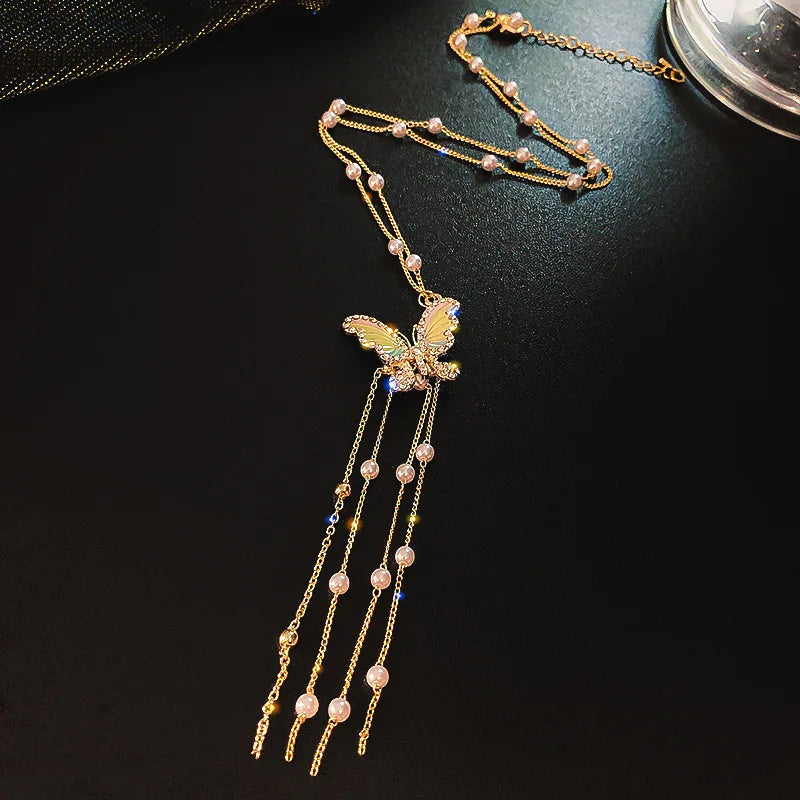 Vintage Zircon Flower Pearl Necklace