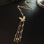 Vintage Zircon Flower Pearl Necklace