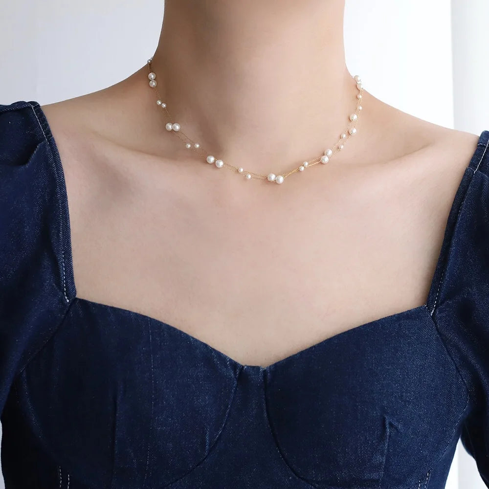 316l Stainless Steel Beautifully Temperament Pearl Chain Necklace