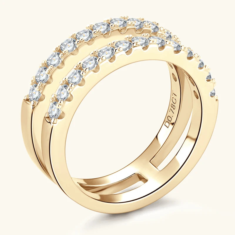 Anziw Moissanite Bands Double Row Wedding Rings 925 Sterling Silver