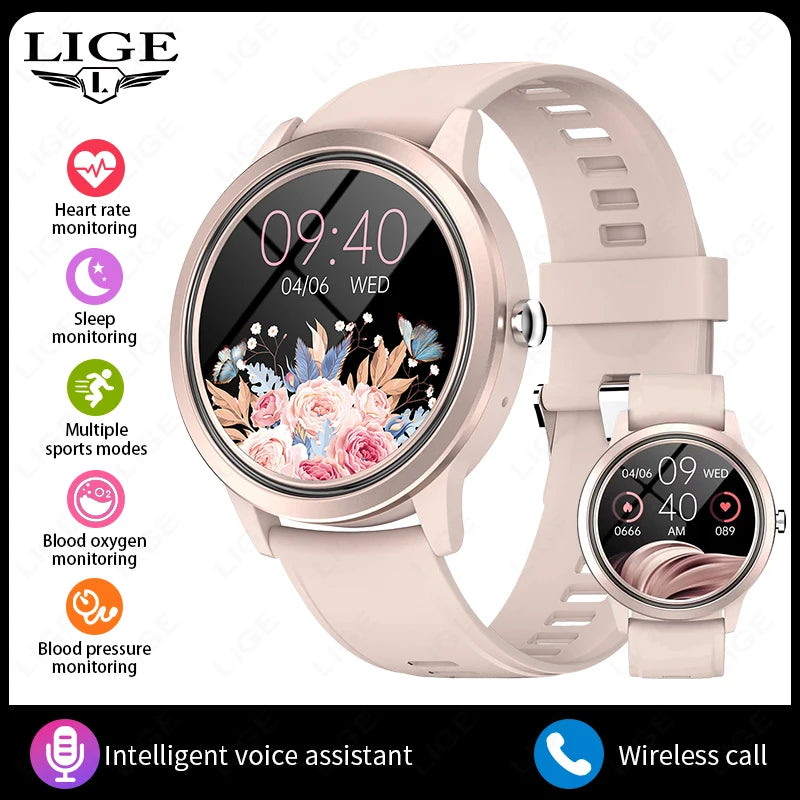 LIGE 2025 Women Voice Calling Smart Watch Waterproof Heart Rate Blood Pressure Monitoring Smartwatch Men Watches For Android IOS