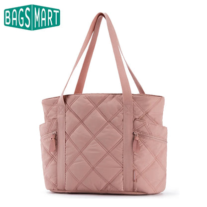 BAGSMART Tote Bag for Women, Puffer Tote Bag with Zipper Travel Essentials Quilted Nurse Bag Carry On Bag Gifts for Women