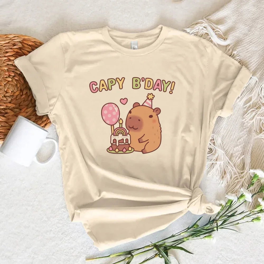 Funny Anime Capybara T Shirt Women Soft Fabric
