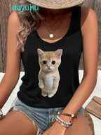 Cat Women Summer White Print T-shirt Girl Casual O Neck