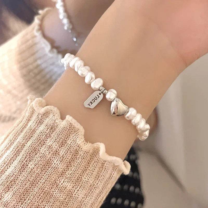 925 Sterling Silver Bracelet Pearls Knots Bracelet for Women Fashion Heart Pearls Irregular Bracelet Luxury Party Jewelry Gift - Imbasat