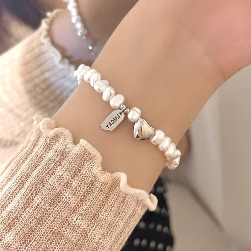 925 Sterling Silver Bracelet Pearls Knots Bracelet for Women Fashion Heart Pearls Irregular Bracelet Luxury Party Jewelry Gift