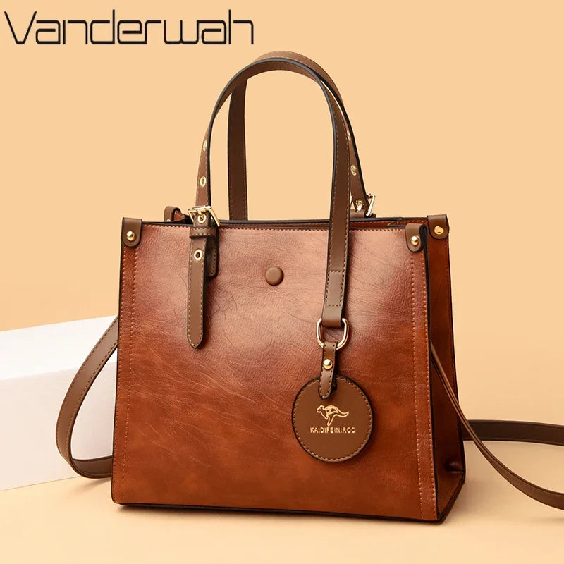 3 Layers Casual Tote Vintage Ladies Tote Hand Bag Leather Luxury Handbags Women Designer Bags for Women 2024 Sac A Main Femme