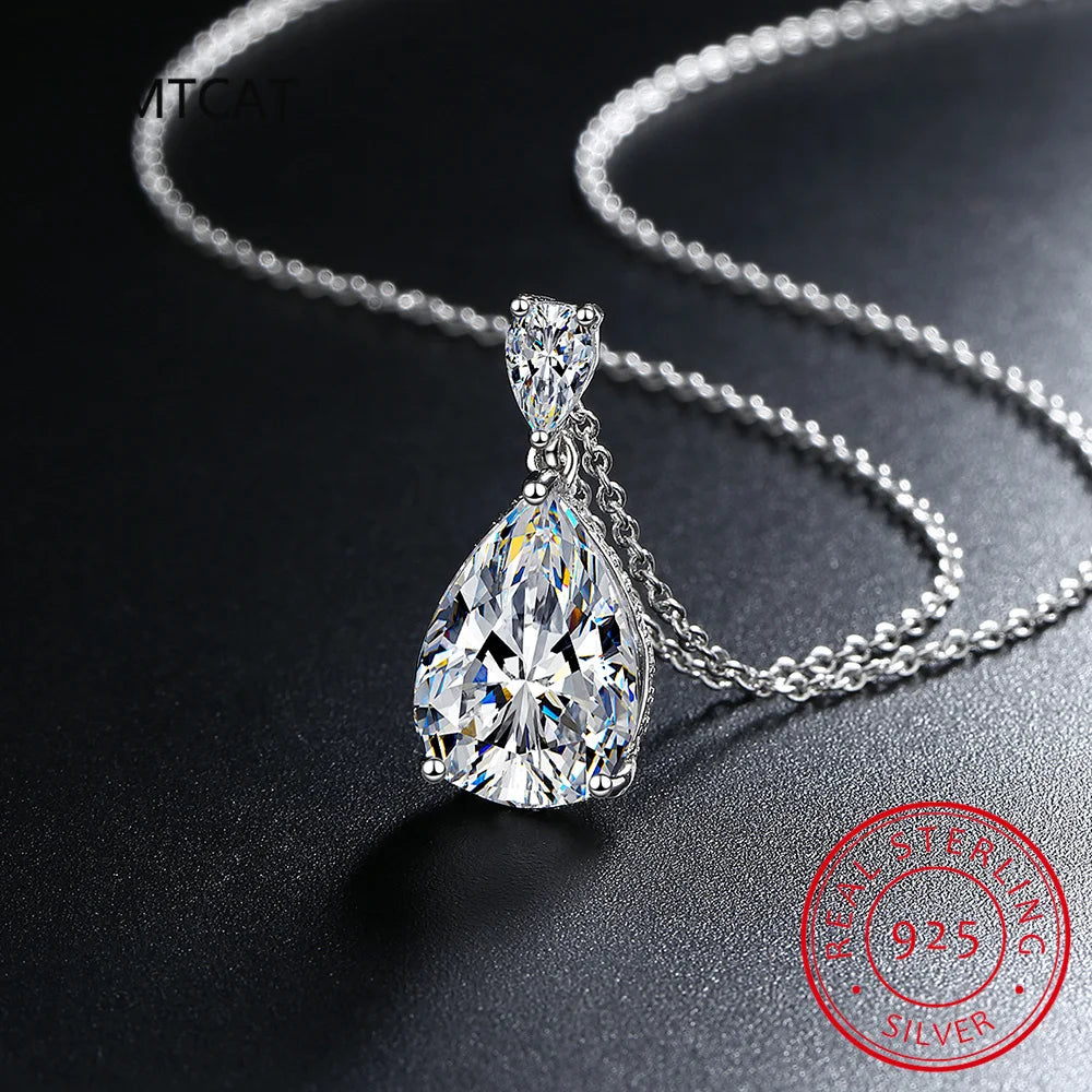 14K White Gold 2 Carat Pear Teardrop Cut D Color Moissanite Diamond Necklace