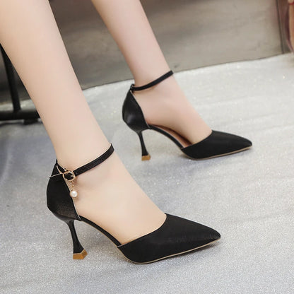 Fashion Solid Color High Heels Women's 2022 Summer New Girl Net Red Sexy One Word Buckle Casual Comfortable Shoes Women