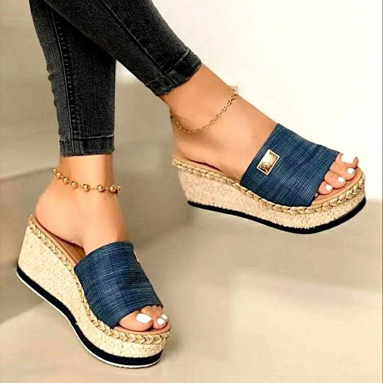 Womens High Heels Sandal Summer Leisure Wedges Sandals 2022 New Outdoor Beach Slippers Women Platform Mules Slipper Plus Size 43 - Imbasat