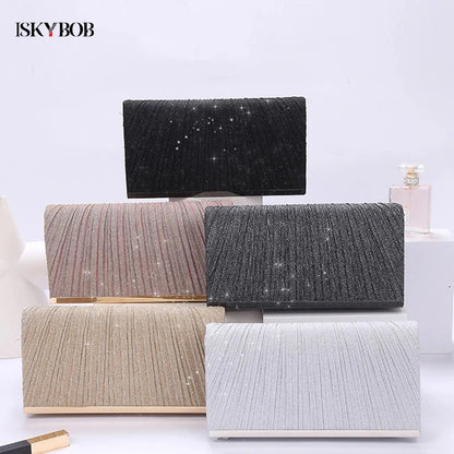 Women's Evening Clutch Bag Female Crystal Wedding Purse Bride Handbag with Chain Crossbody Bag Gold Silver Sequin Shoulder Bag