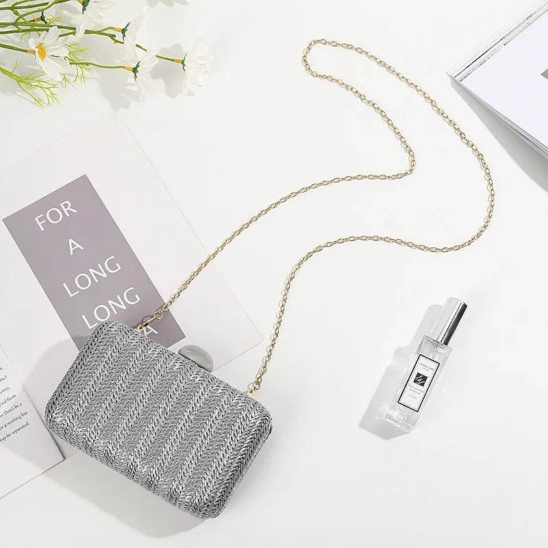 Weave Straw Evening Clutch Bags for Women Summer Party Fashion Shoulder Bags Luxury Purse Hadbags Wedding Bridal Clutches Sac - Imbasat