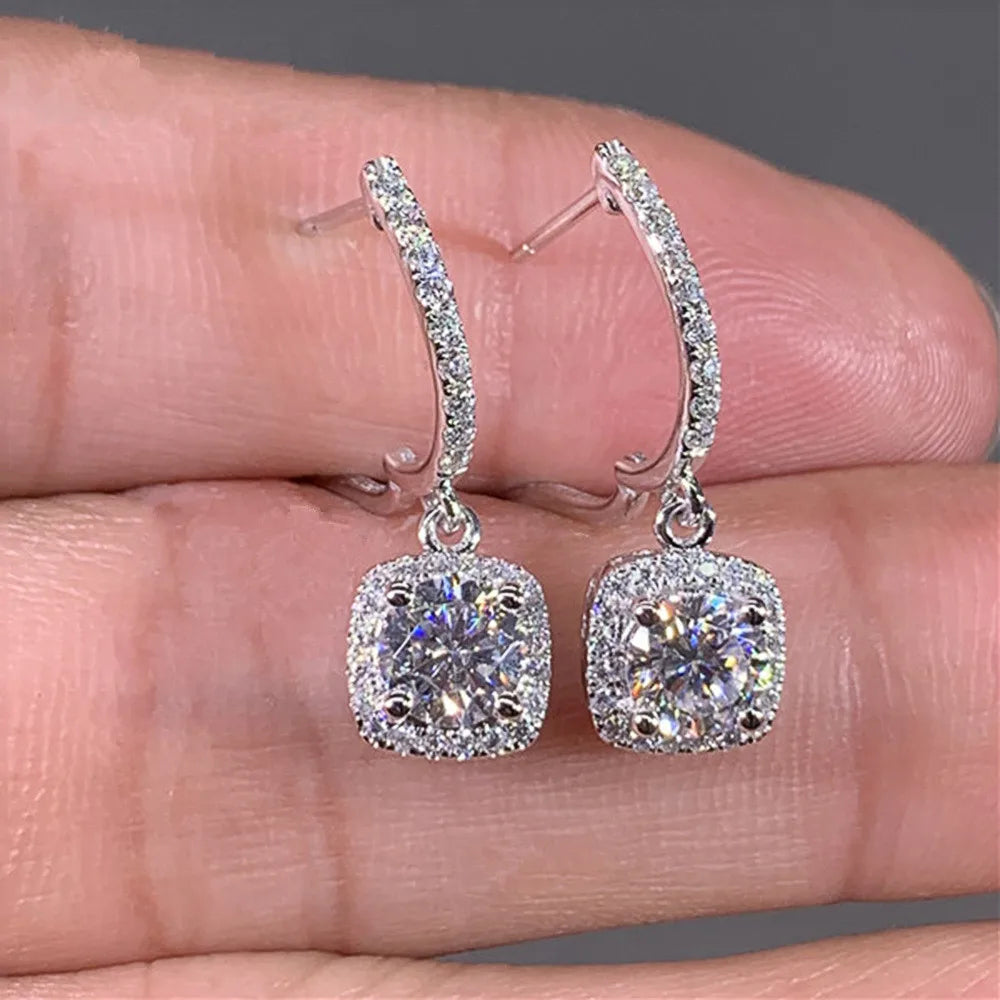 Silver VVS1 Moissanite Hoop Earrings Drop Halo Earrings 925 Sterling
