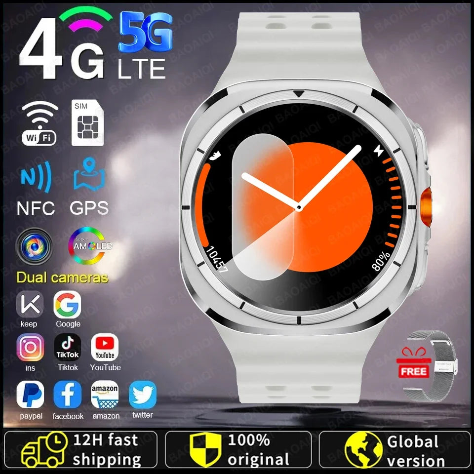 U8 Ultra AMOLED Android 9.0 Smart Watch Men 4G 5G SIM Card WiFi GPS Compass 32GB Smartwatch Rotating Camera Sports Watch 7 Ultra