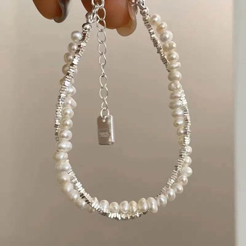 925 Sterling Silver Bracelet Partial Pearls Knots Bracelet for Women Simple Fashion Party Wedding Jewelry Girl Birthday Gifts - Imbasat