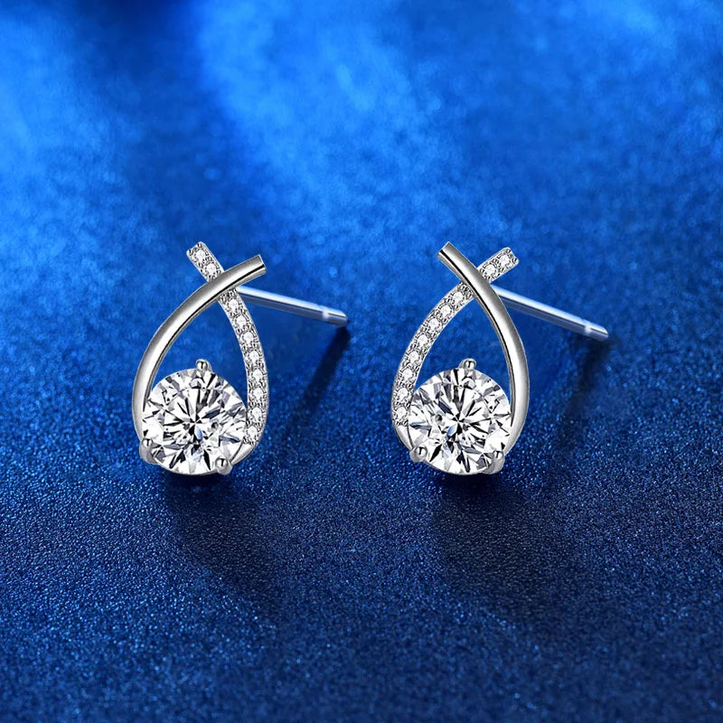 Anziw 925 Silver Stud Earrings 0.5ct Moissanite Drop Fishtail Cross Piercing