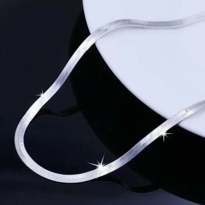 Luxury 925 Silver 4MM chain Necklace for Women Luxury Couple Fine Jewelry Blade Chain wedding gift choker Clavicle - Imbasat